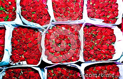 Roses offered at the flower market early morning