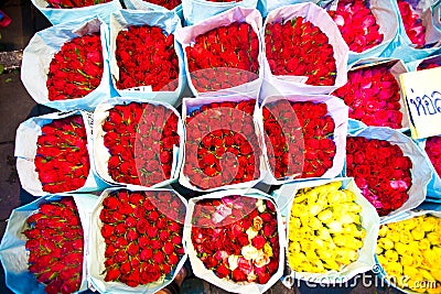 Roses offered at the flower market early morning