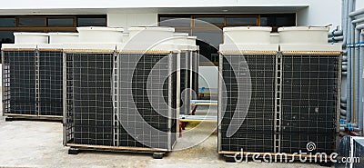 Row of air conditioning units on rooftop