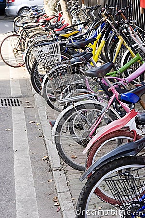 Row of colorful bicycles