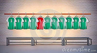 Row of Green and Red Football shirts 3-5