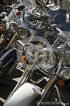 Row of Motorcycle Headlights