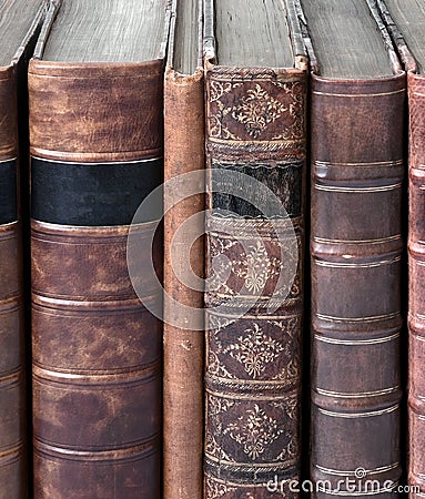 Row of old leather bound books