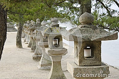 Row of stone lanterns in Japan