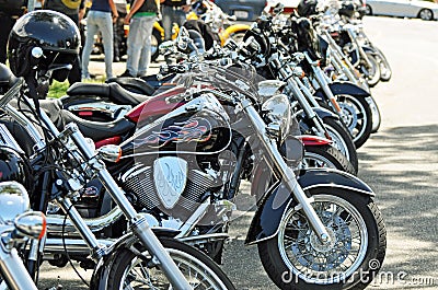 Row of street road motorbikes on bikie run