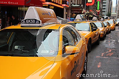 Row of yellow taxi cabs