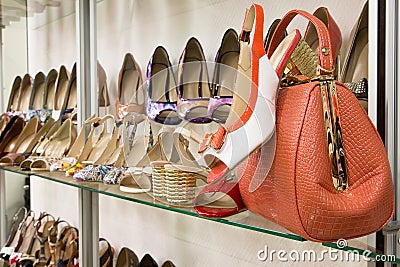 Rows of beautiful women s shoes on store shelves