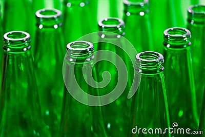 Rows of green beer bottles