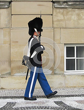 Royal Guard guarding Amalienborg Castle in Copenhagen, Denmark