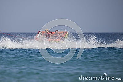 Rubber boat tipping over in the red sea