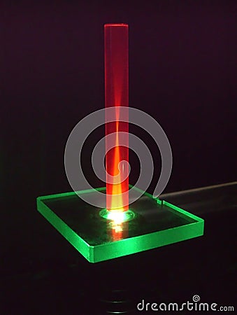 Ruby rod under laser beam