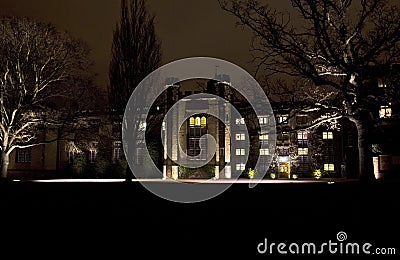 Rugby School lit up at night