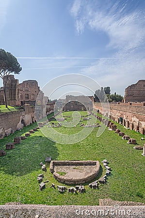 Ruins of Stadium Domitanus at the Palatine Hill in Rome, Italy