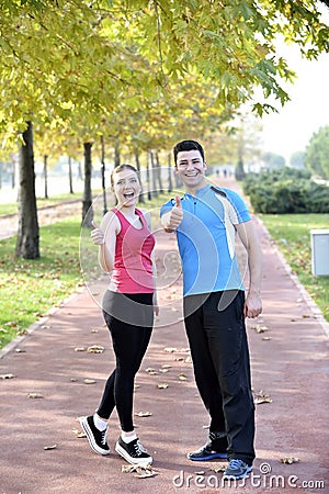 Runners couple sport ok sign