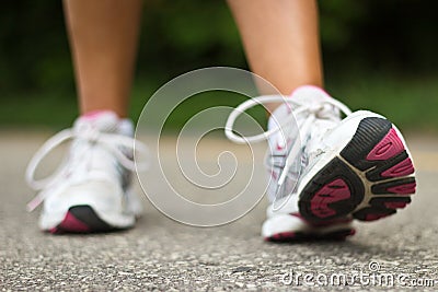 Running shoes close-up. Female runner.