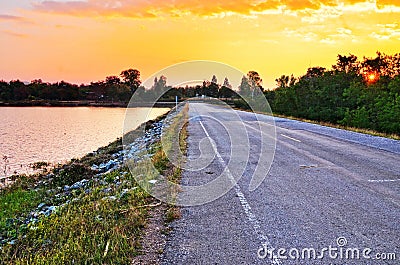 Rural road sunset