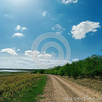 Rural road to horizon under cloudy sky