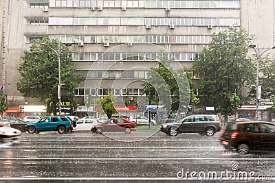 Rush Hour Traffic During Summer Storm