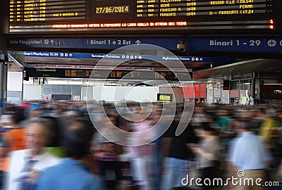 Rush Hour Train Station People Schedule Board