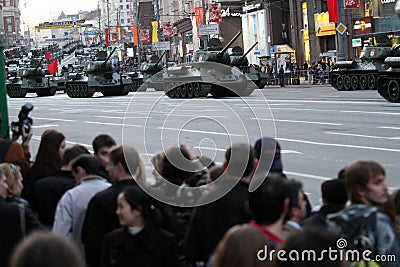 Russian army military vehicles in downtown Moscow