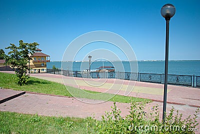 Russian lake with restaurant and boat