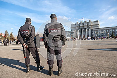 Russian police at the central square in Samara, Russia