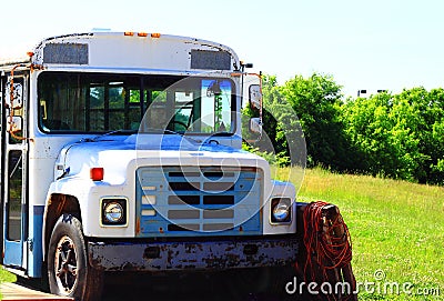 Rustic Bus on Green Lawn