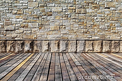 Rustic stone wall and wooden floor