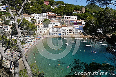 Sa Tuna beach and village landscape from the old seaside path, Costa Brava, Mediterranean sea, Catalonia, Spain