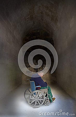 Sad Lonely Senior Elderly Man in Wheelchair, Aging