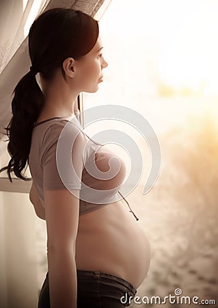 Sad pregnant woman