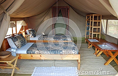 Safari tent housing a luxury hotel room