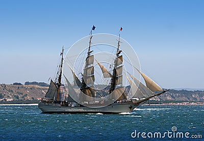 Sail Ship in a river departure