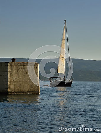 Photo of a sailboat at Adriatic sea(Croatia-Dalmatia) with sails full 