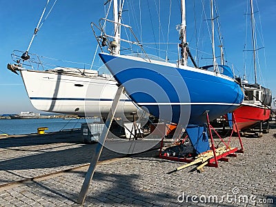 Editorial Photo: Sailboat in dry dock