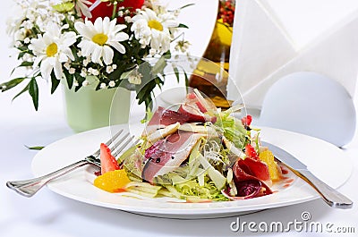 Salad with smoked duck breast