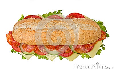 Salami Calabrese Sub, top view, isolated on white