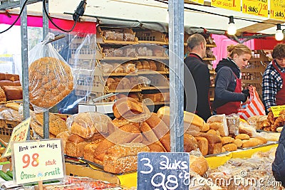 Sale of bakery products on the market in Delft, Netherlands