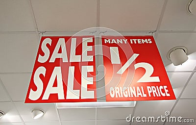 Sale half price shop signs