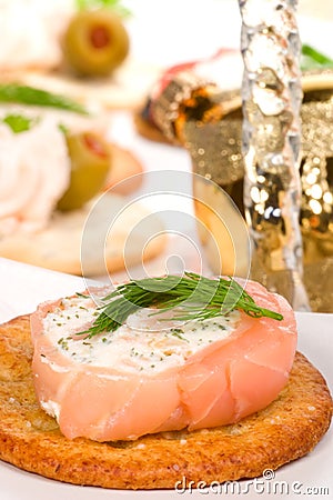 Salmon and goat cheese roll canape