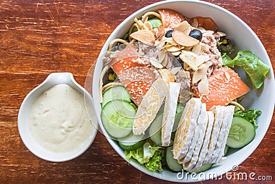 Salmon tuna fish salad with cream sauce