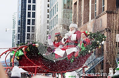 Santa Claus at christmas parade downtown