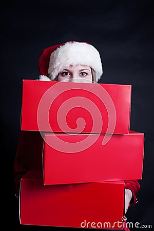 Santa Girl with Three Blank Red Boxes