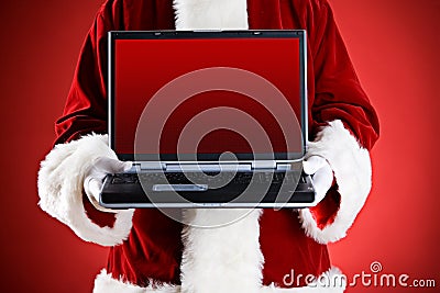 Santa: Holding A Laptop With Blank Screen