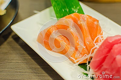 Sashimi set of fresh salmon and tuna raw fish