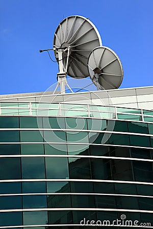 Satellite dishes, communication media center.