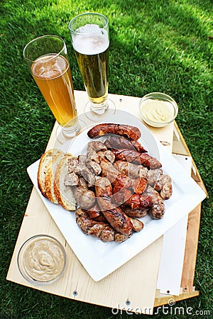 Sausage, bread and beer