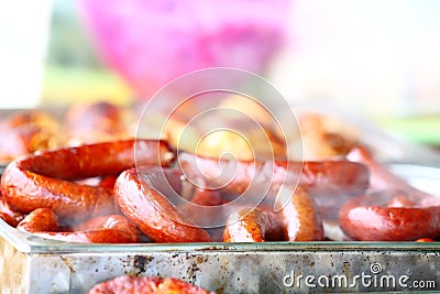 Sausage and other meat on BBQ