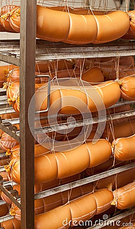 Sausage products at the cooler storage.