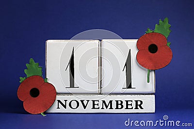 November 11, Remembrance Day, Red Poppy Day, or Armistice Day holiday 